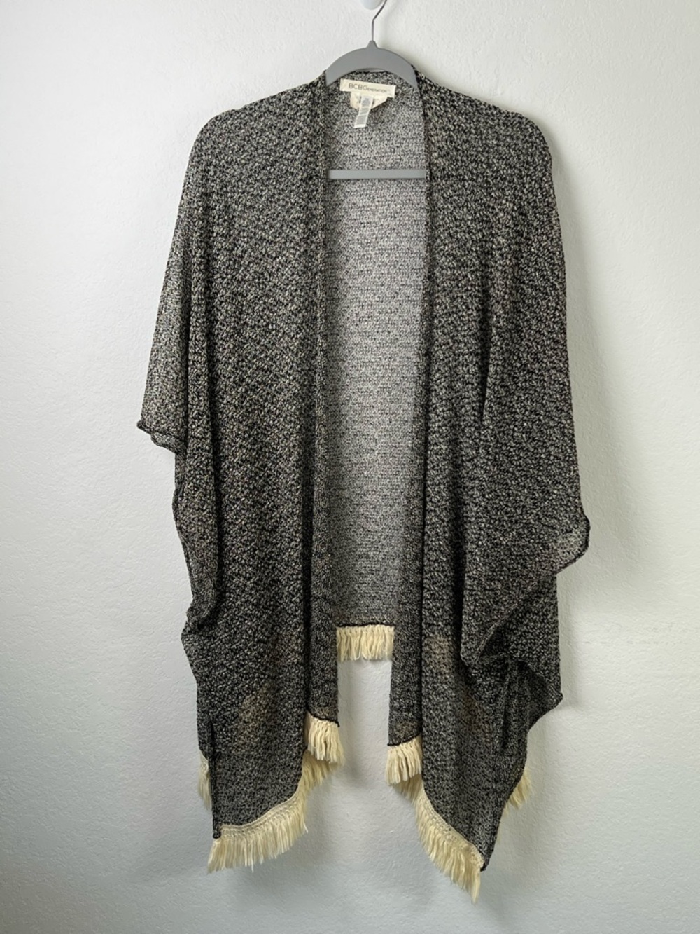 BCBGeneration Black & Ivory Open Front Poncho Cardigan Swim Beach Vacation